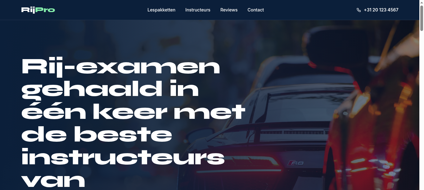 Voorbeeld van een website laten maken voor Rijschool — Rijschool in Amsterdam, gebouwd door Studio Lake