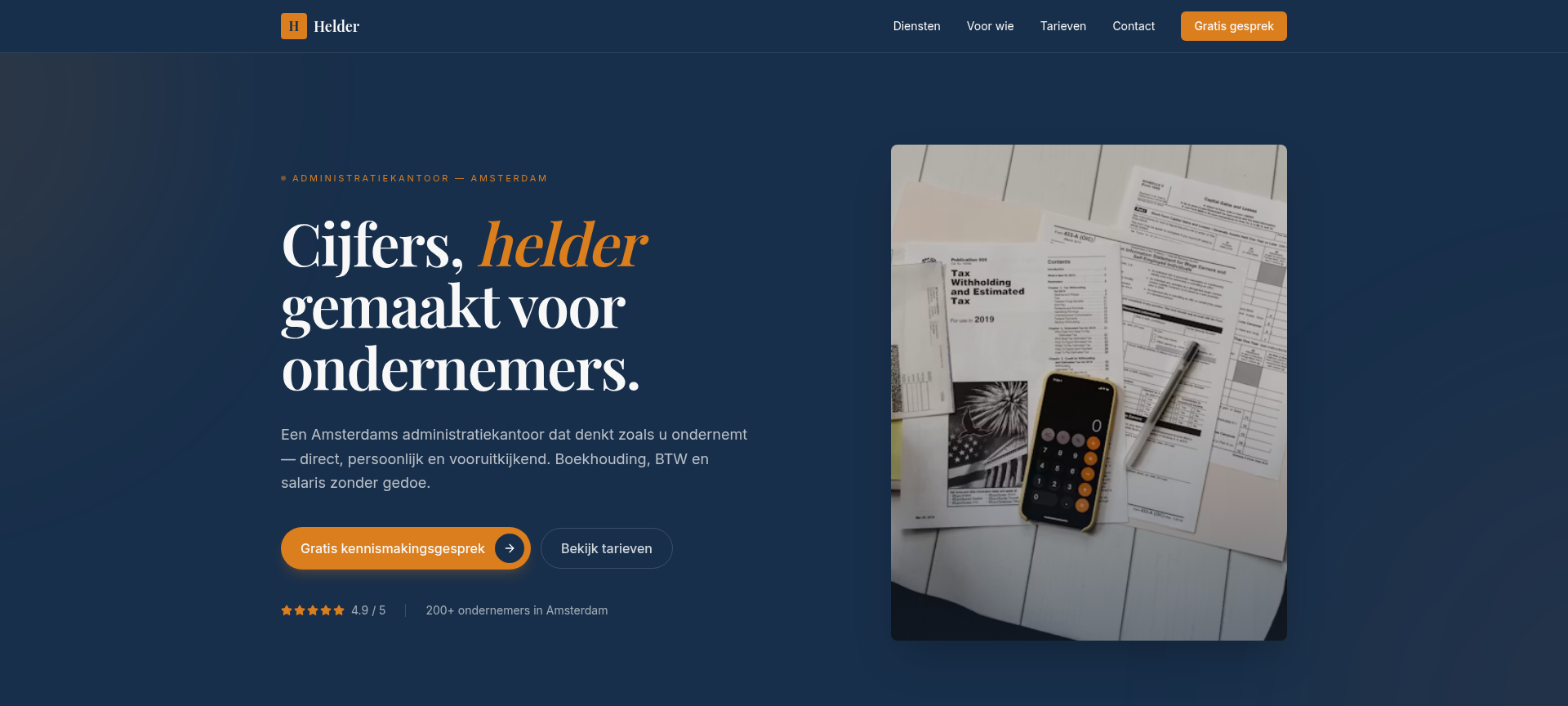 Voorbeeld van een website laten maken voor Boekhouder — Boekhoud- & administratiekantoor, gebouwd door Studio Lake